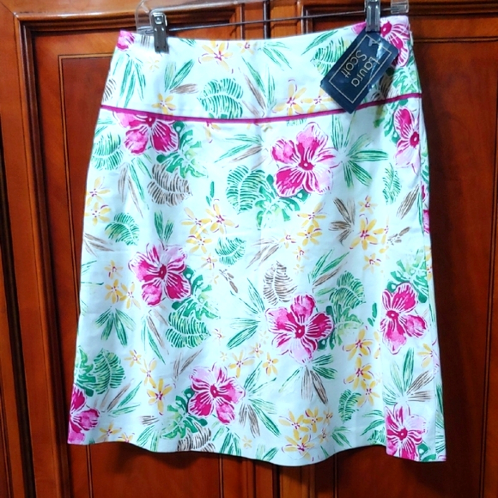 Y2K Hawaiian Flower Cotton Skirt w/ Ribbon Decoration Waist 30 in.